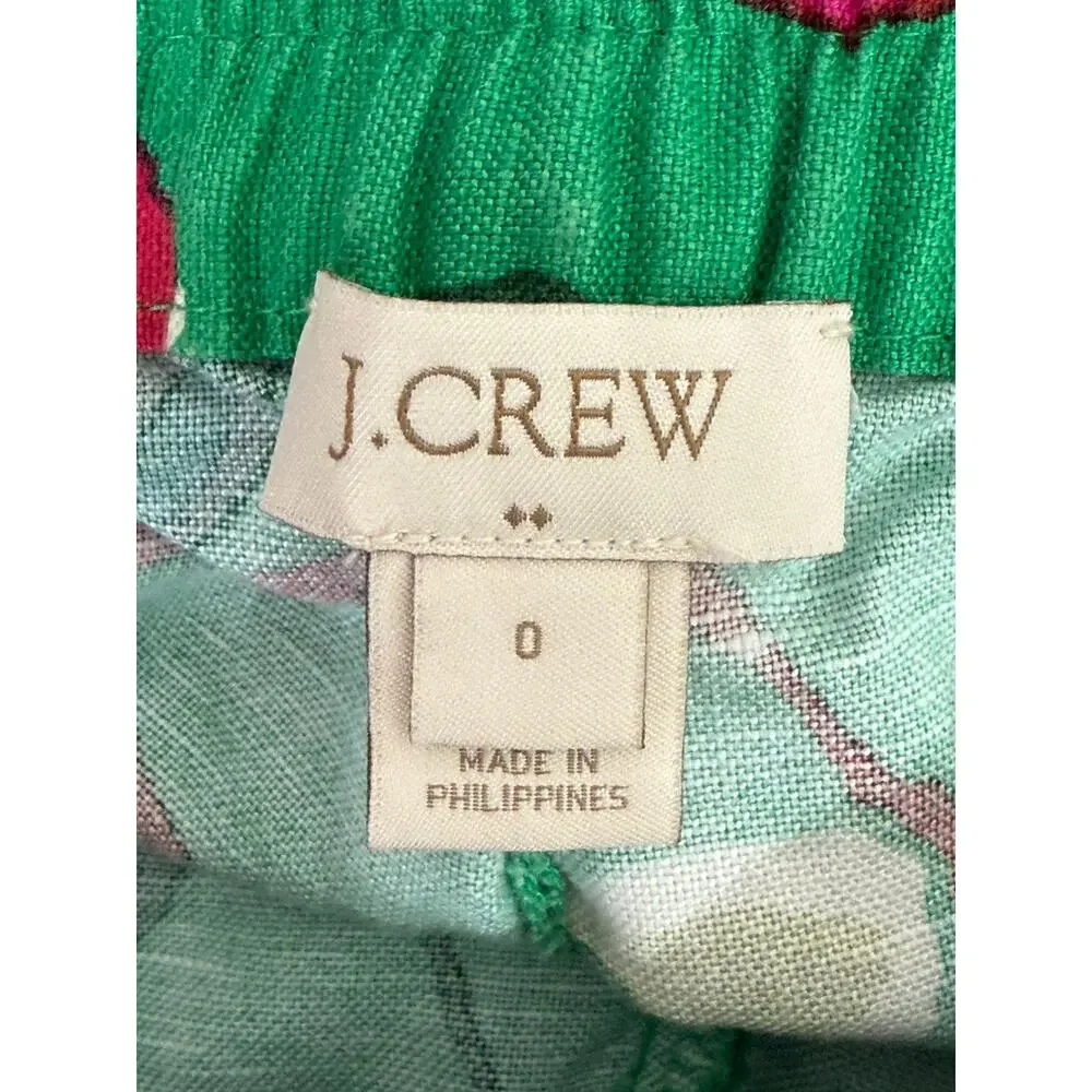 J. Crew Green Floral Print Athletic Shorts with Pink Accents